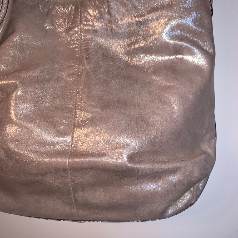 Coach Peyton Metallic Pewter Shimmer Leather Shoulder Bag - Picture 11 of 15